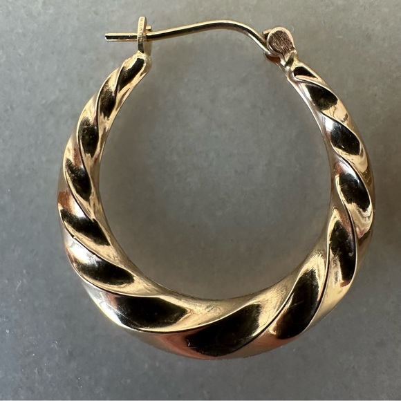 14k Solid Gold Twisted Hoop Earrings - Picture 7 of 16